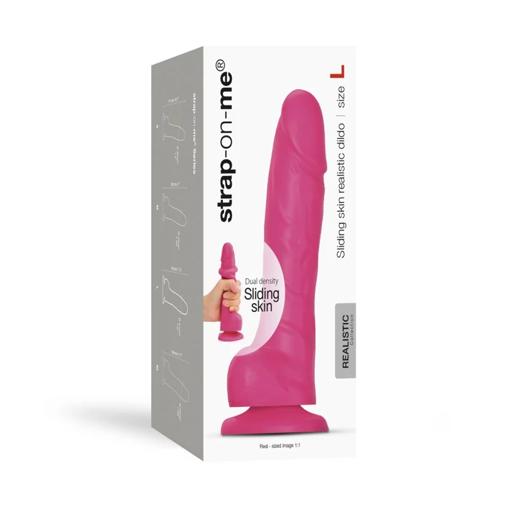 Sliding Skin Suction Cup Dildo Large - Fuchsia