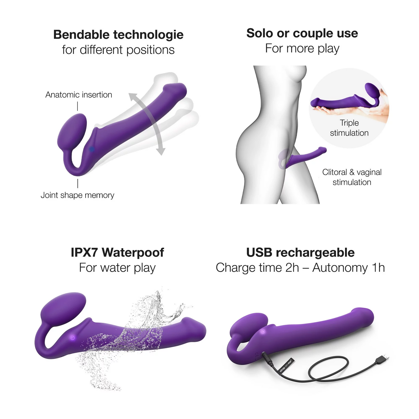 Vibrating Strapless Strap-On Medium - Purple