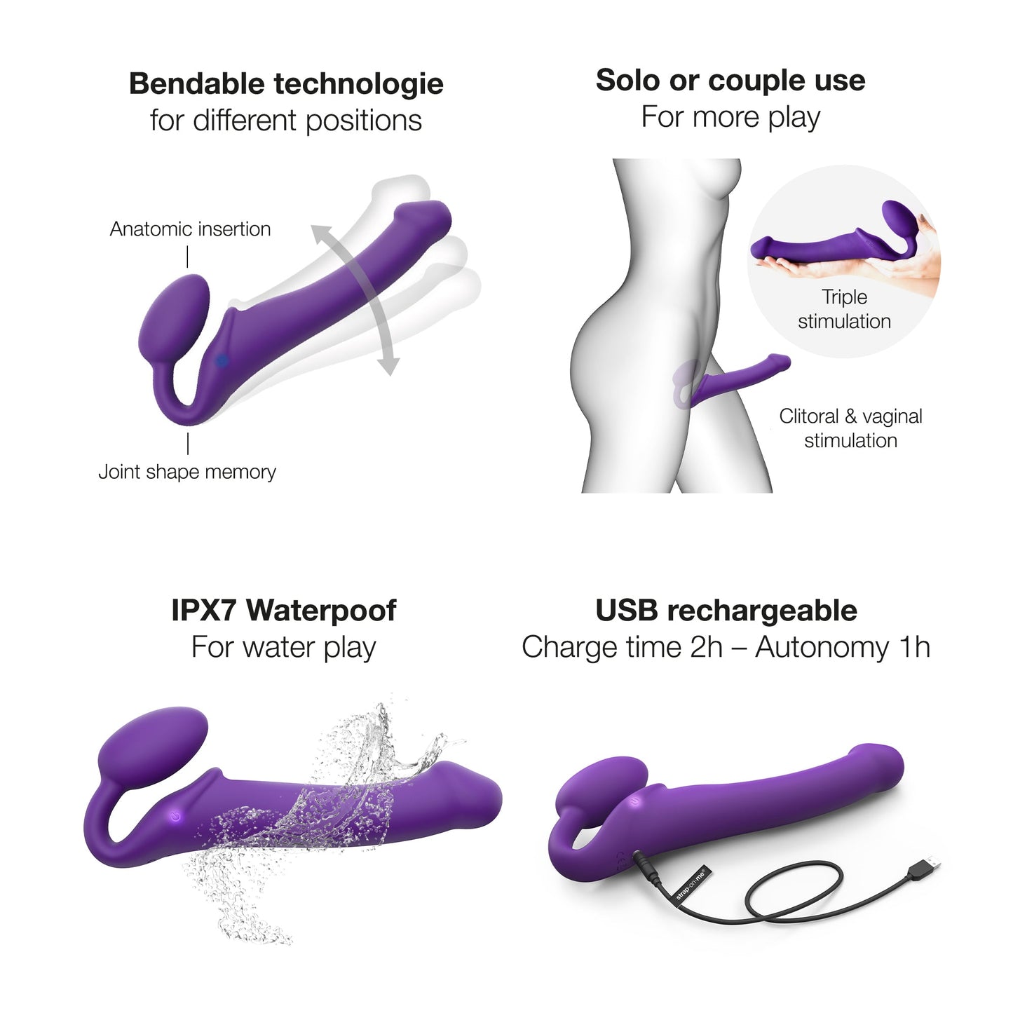 Vibrating Strapless Strap-On Large - Purple