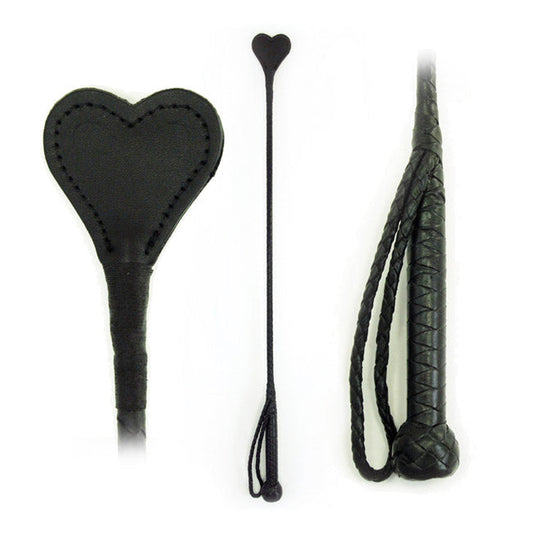 Riding Crop Heart - Black Leather