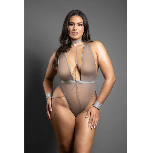 Grey Plunge Teddy with Chains - Queen Size