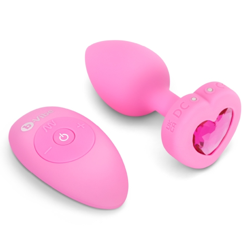 Vibrating Remote Controlled Heart Jewel Plug Pink - S/M