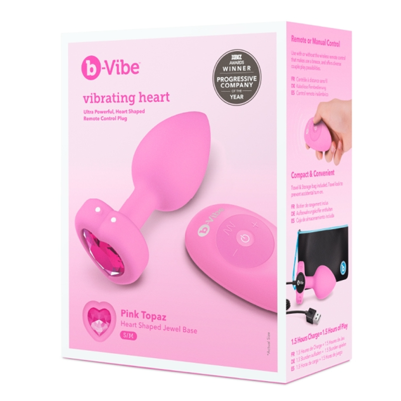 Vibrating Remote Controlled Heart Jewel Plug Pink - S/M