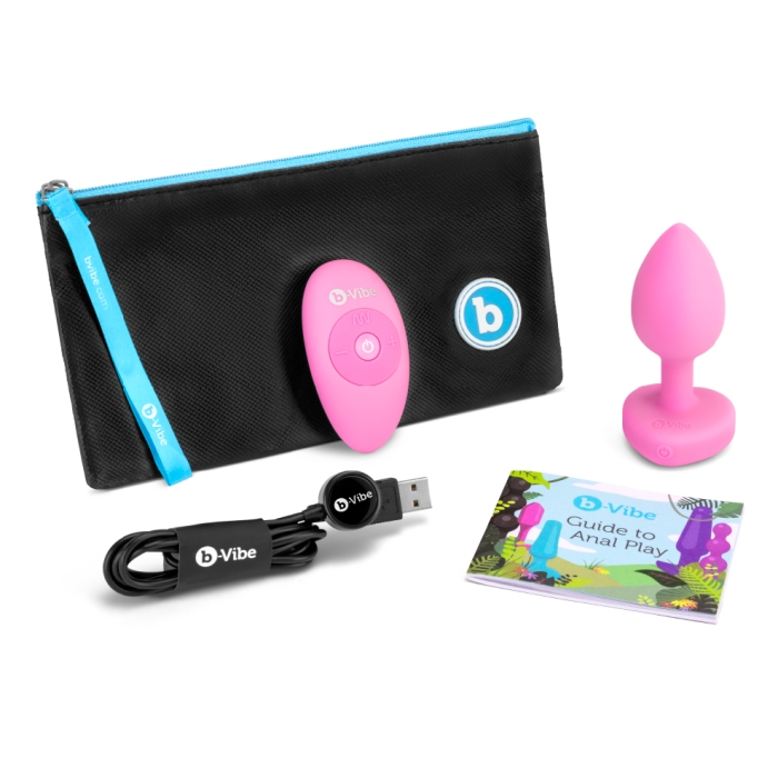 Vibrating Remote Controlled Heart Jewel Plug Pink - S/M