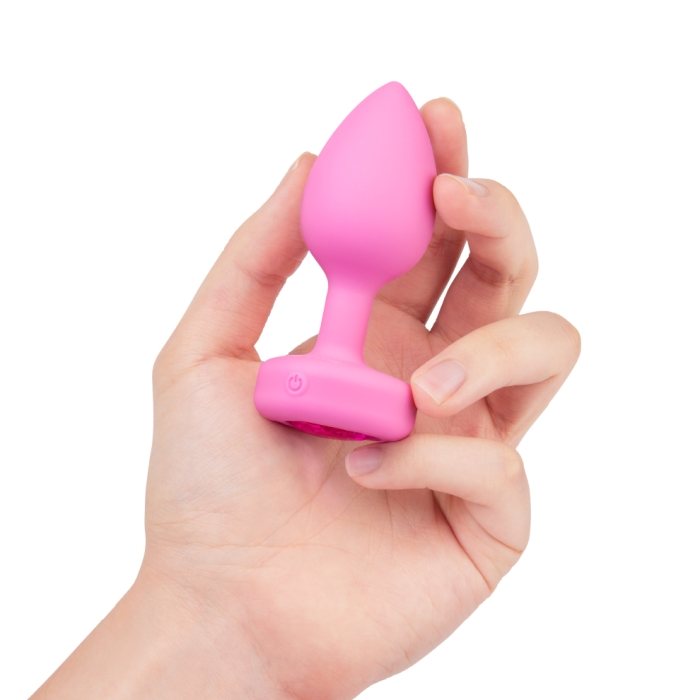 Vibrating Remote Controlled Heart Jewel Plug Pink - S/M