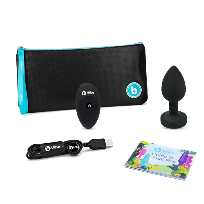 Vibrating Remote Controlled Black Jewel Plug - M/L