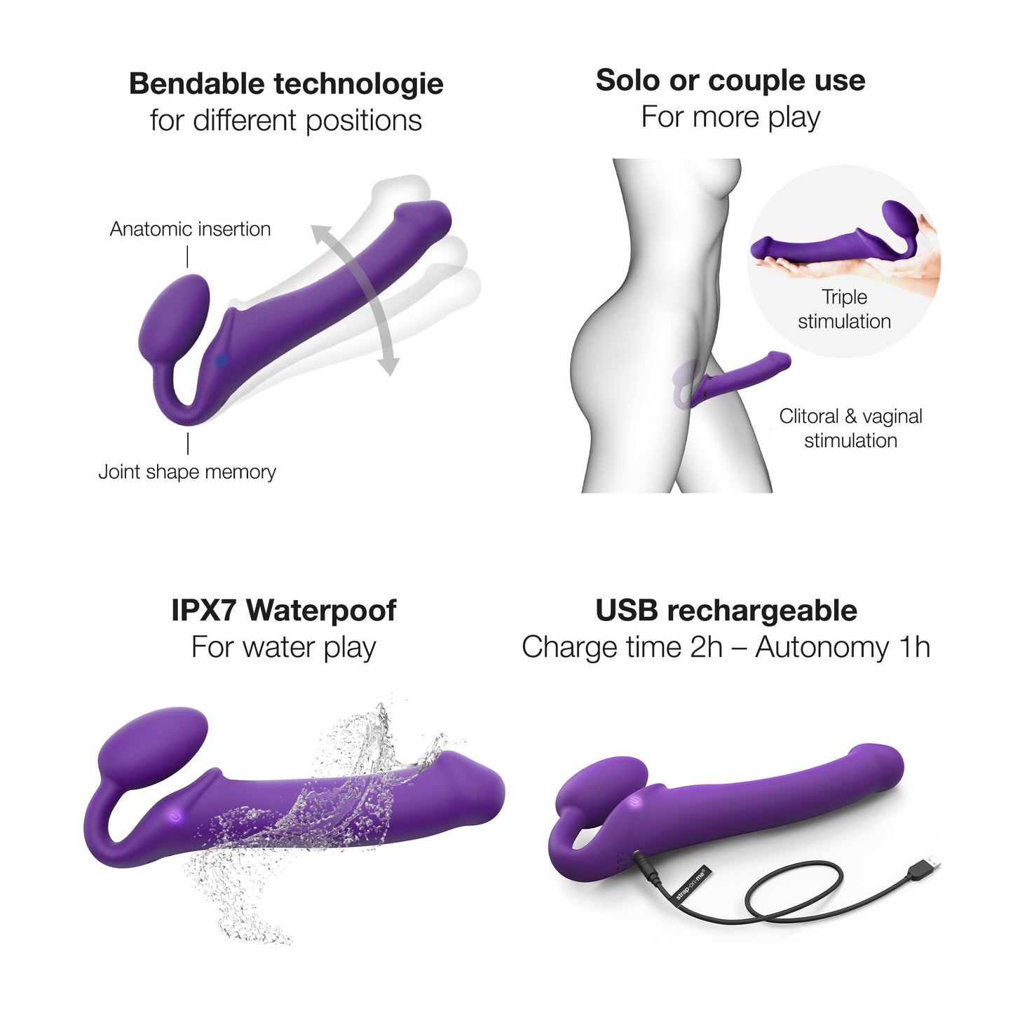 Vibrating Strapless Strap-On XL - Purple