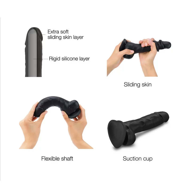 Sliding Skin Suction Cup Dildo XXL - Black