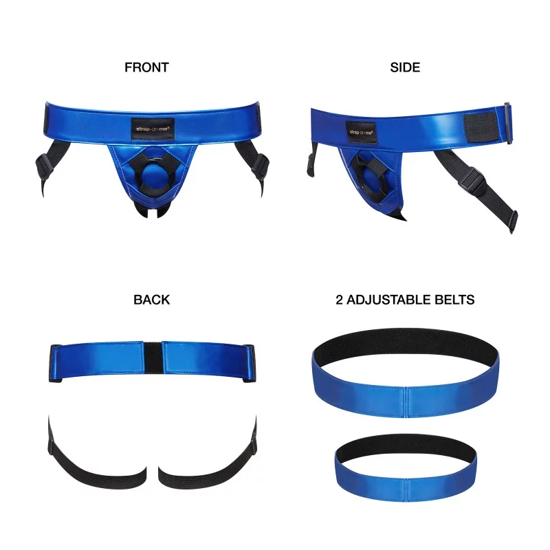 Curious Leatherette Harness Strap On - Blue