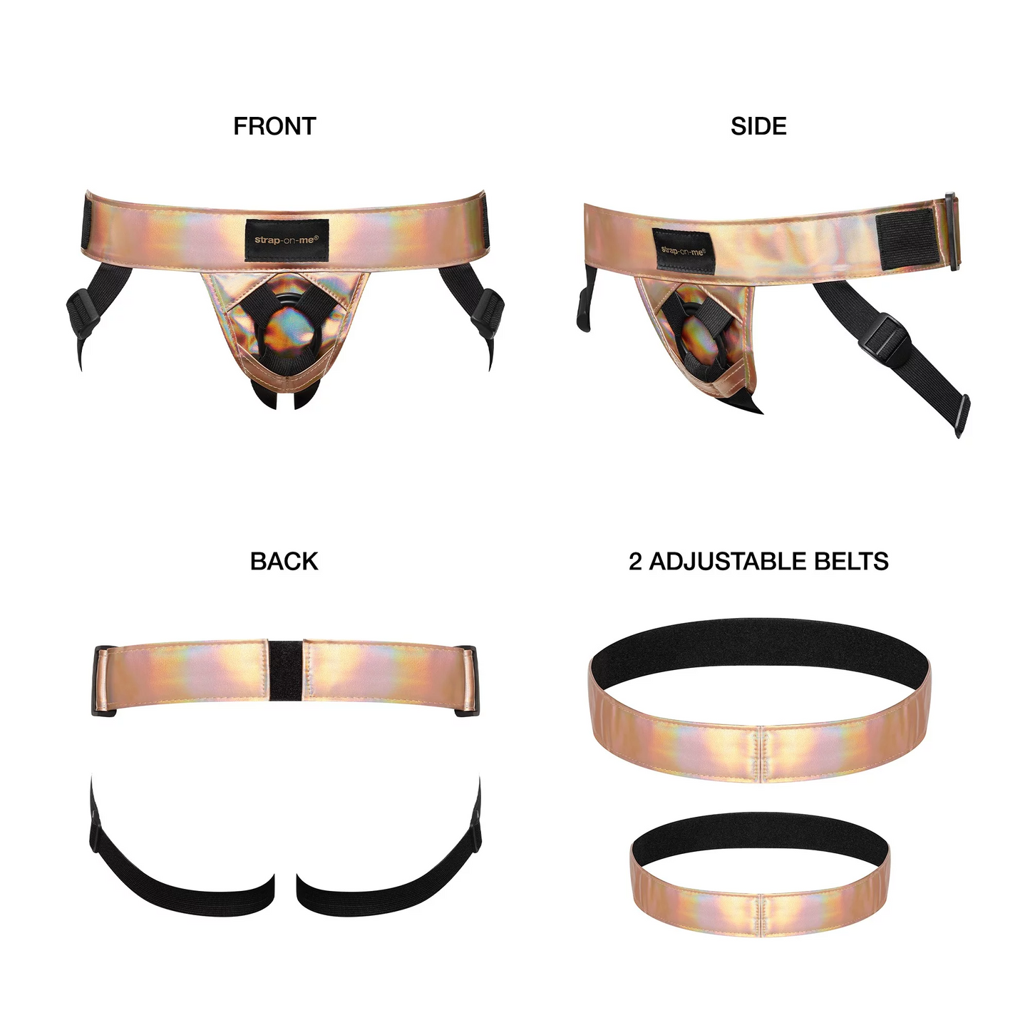 Curious Leatherette Harness Strap On - Rose Gold Holographic