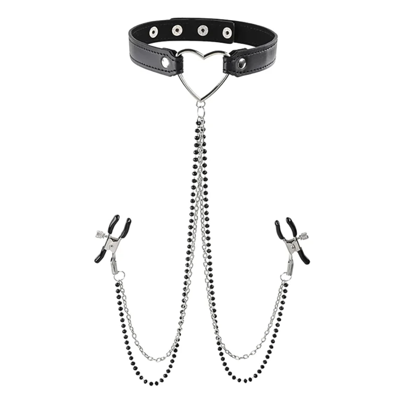 Amor - Heart Collar with Nipple Jewelry